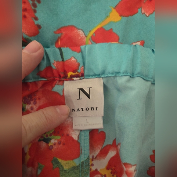 Natori Sunset Blossom Floral Satin Crop Pajama Pants Leisure Lounge - Picture 3 of 3